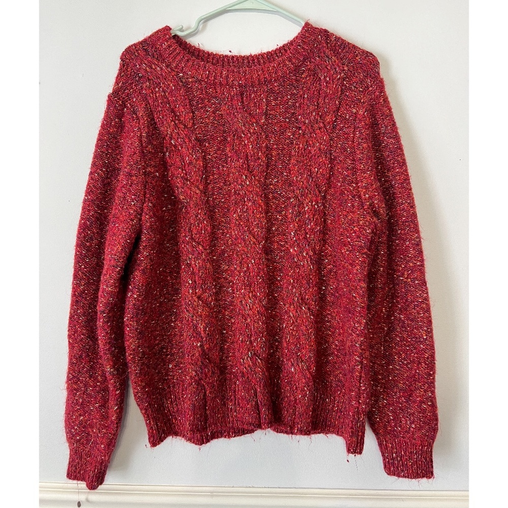 **3/$25** A New Day - Dark Red Marbled Cable-knit Sweater - XL